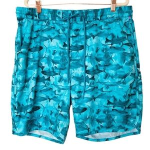 Reel Life Blue/Teal Boardwalk Short Biscay Bay/Many Fish‎ Watercolor (Size XXL)